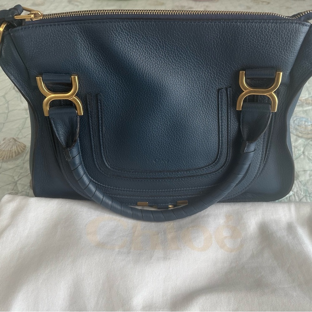 Chloe Medium Marcie Blue and Gold handbag with Gold-Tone Hardware